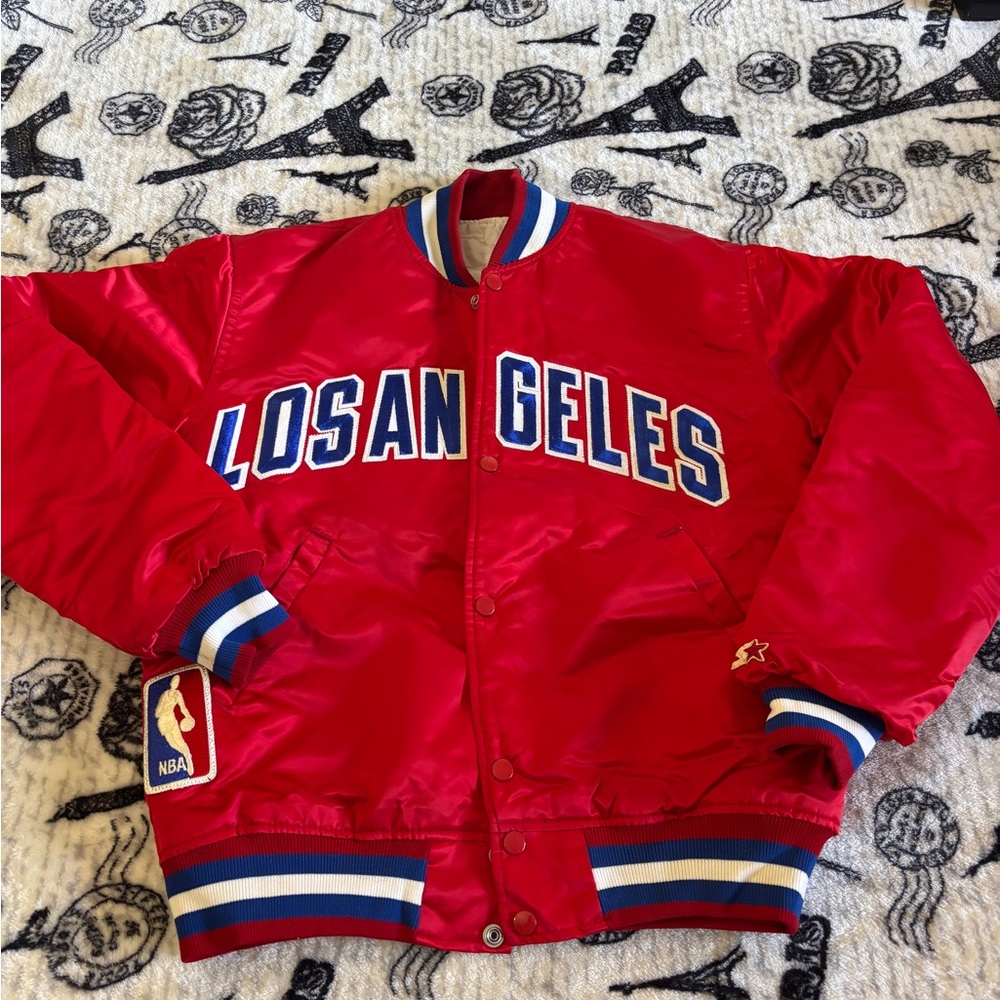 Vtg Rare NBA Los Angeles Clippers Red Starter Satin Bomber Jacket Men’s Size M